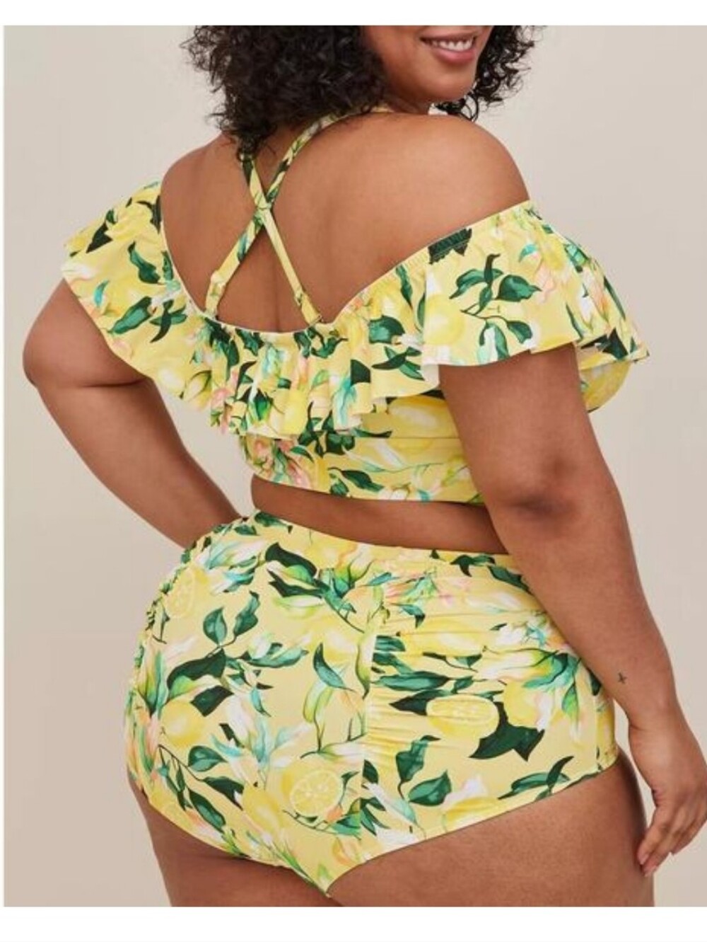 torrid Yellow Lemon Print Ruffle Bikini Set Size 4 - Picture 2 of 6